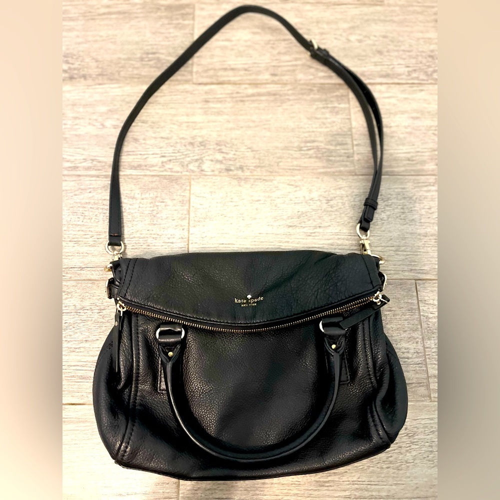 ⭐️KATE SPADE Black Buttery Leather Crossbody Top Handle Satchel Handbag Purse